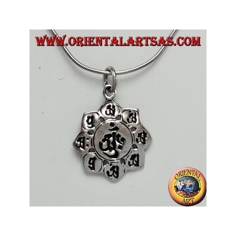 925 silver pendant, om in the lotus flower with the eight hooded symbol