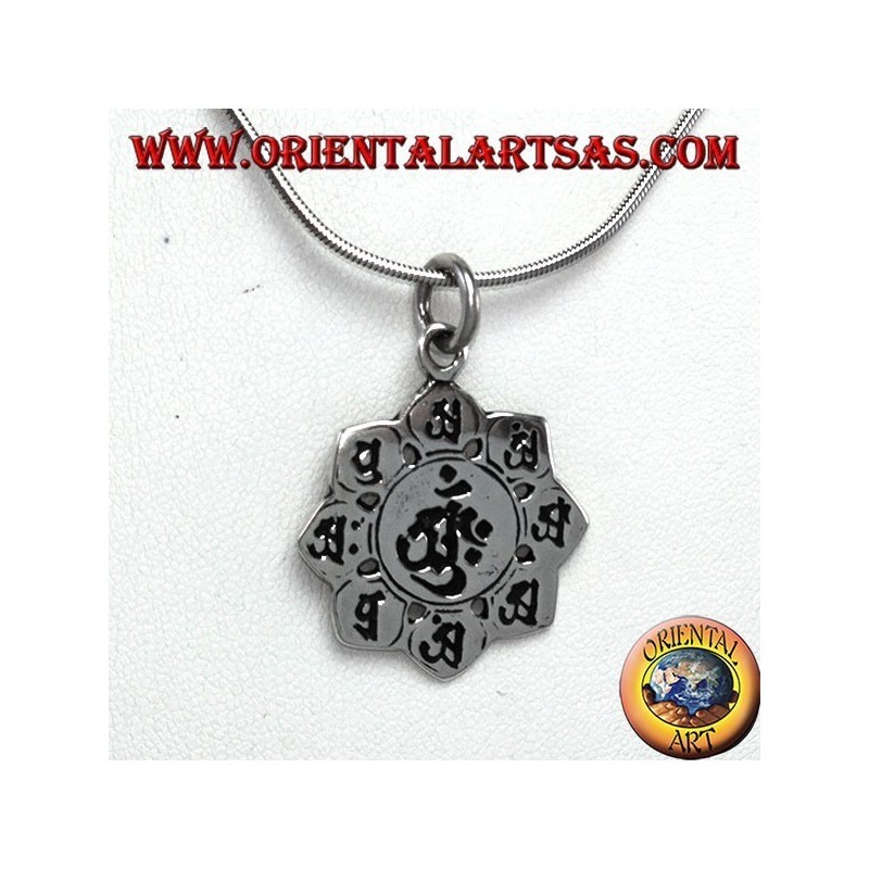 925 silver pendant, om in the lotus flower with the eight hooded symbol