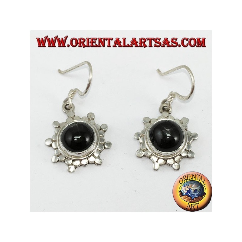 Pendientes de plata con estrella negra redonda
