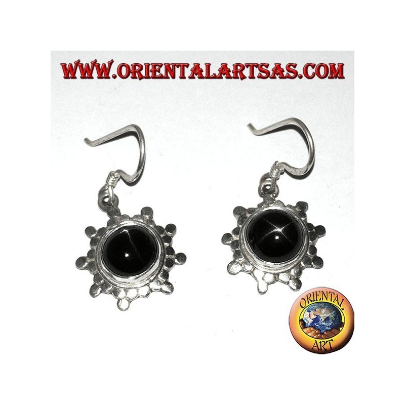 Pendientes de plata con estrella negra redonda