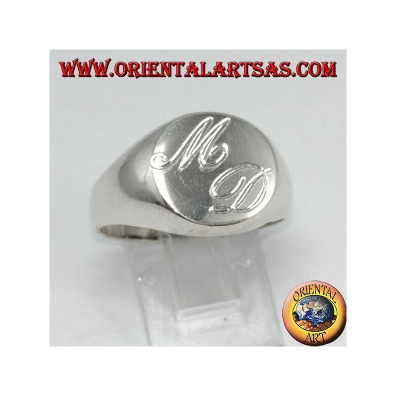 Anello chevalier tondo  in argento  incisione su richiesta gratis