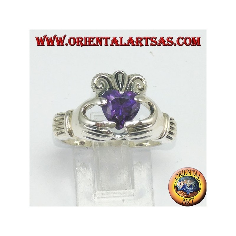 Claddagh ring with amethyst zirconia