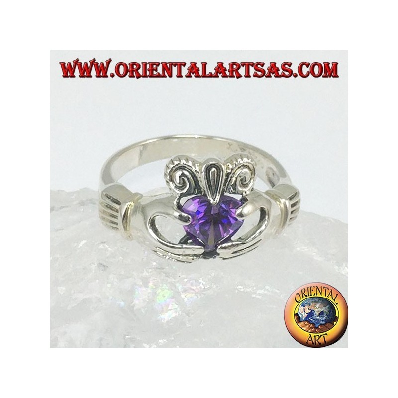 Claddagh ring with amethyst zirconia
