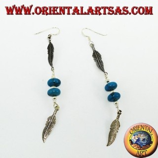 Boucles d'oreilles natives en argent 2 plumes avec 2 turquoises
