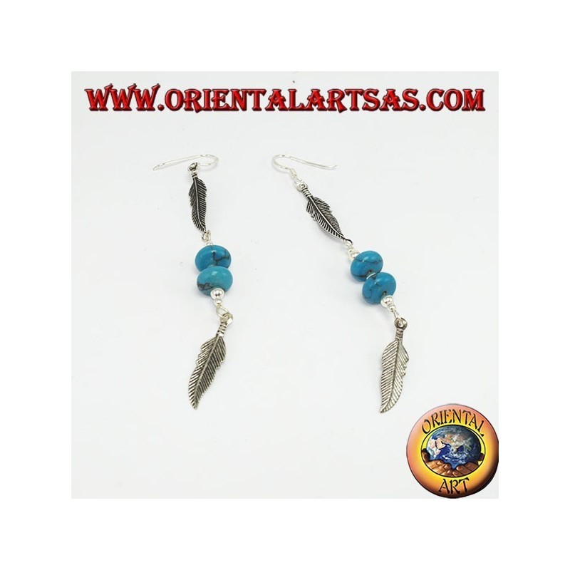 Orecchini in argento nativi 2 piume con 2 turchesi