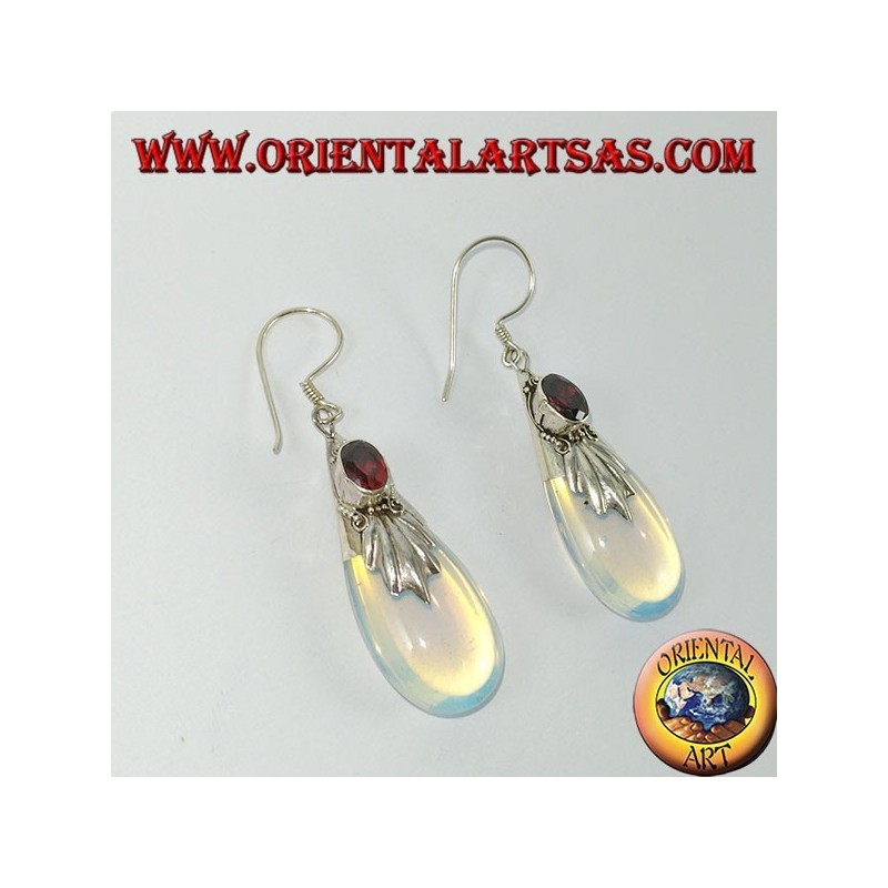 Boucles d'oreilles en argent avec opale de mer et grenat