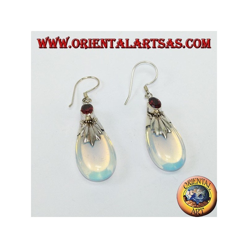 Silver earrings with sea opal and garnet