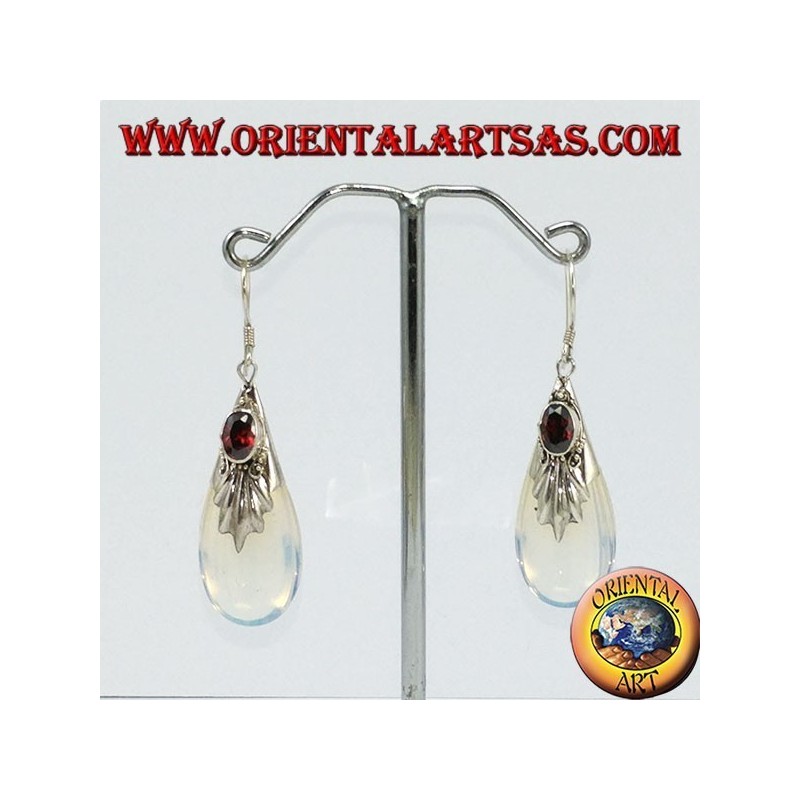 Silver earrings with sea opal and garnet