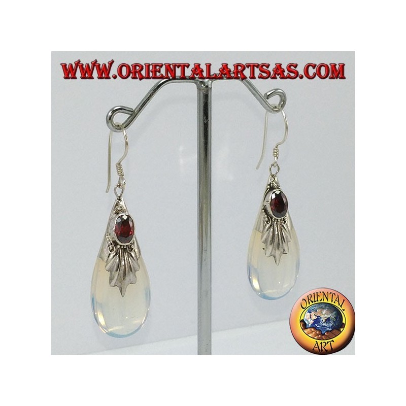 Pendientes de plata con ópalo de mar y granate