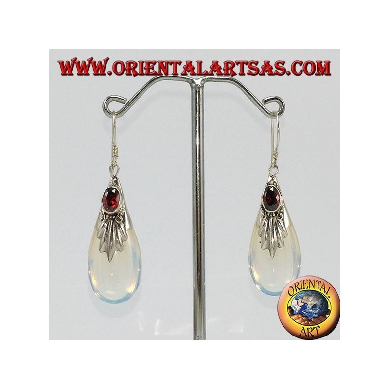 Boucles d'oreilles en argent avec opale de mer et grenat