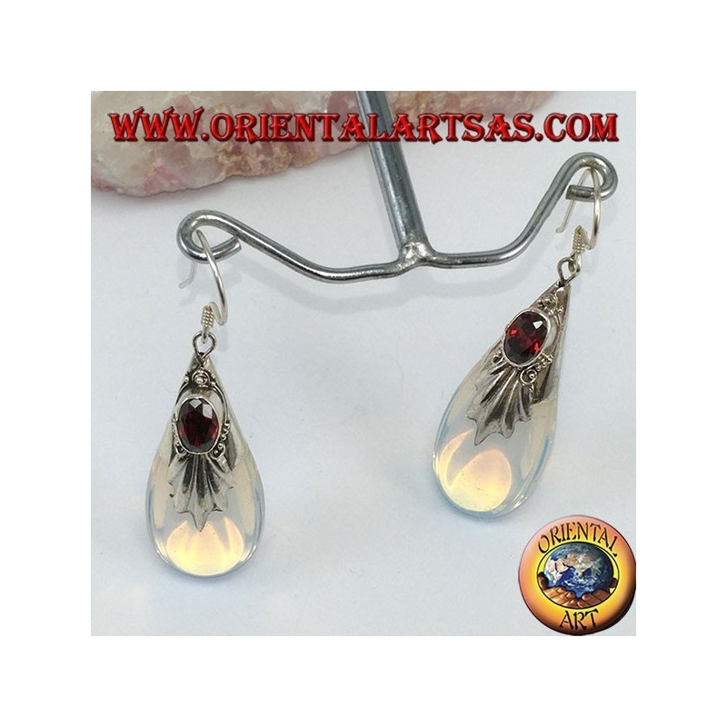 Pendientes de plata con ópalo de mar y granate
