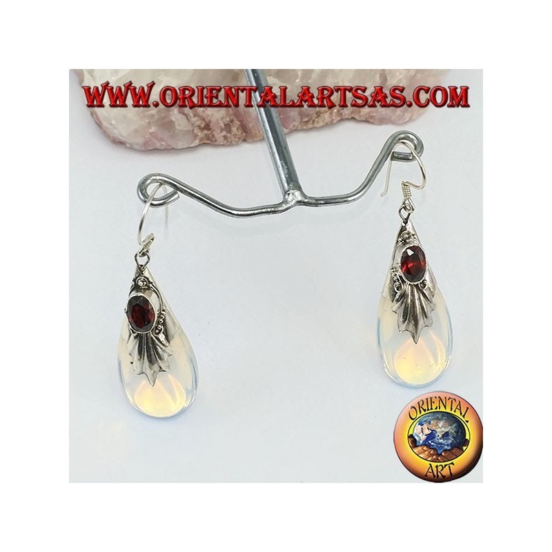 Silver earrings with sea opal and garnet
