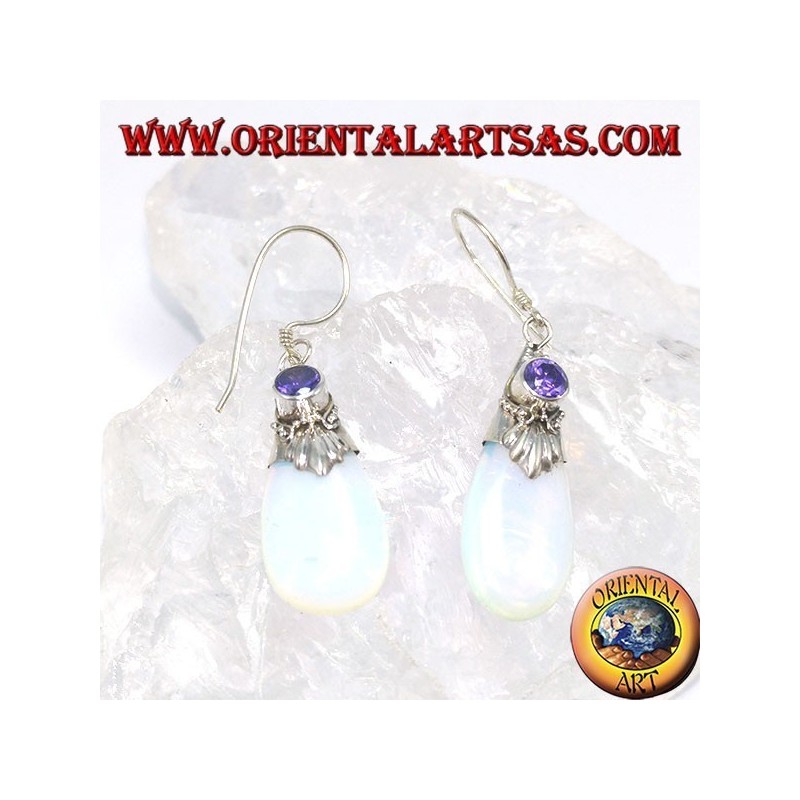 Silver earrings with sea opal and Amethyst