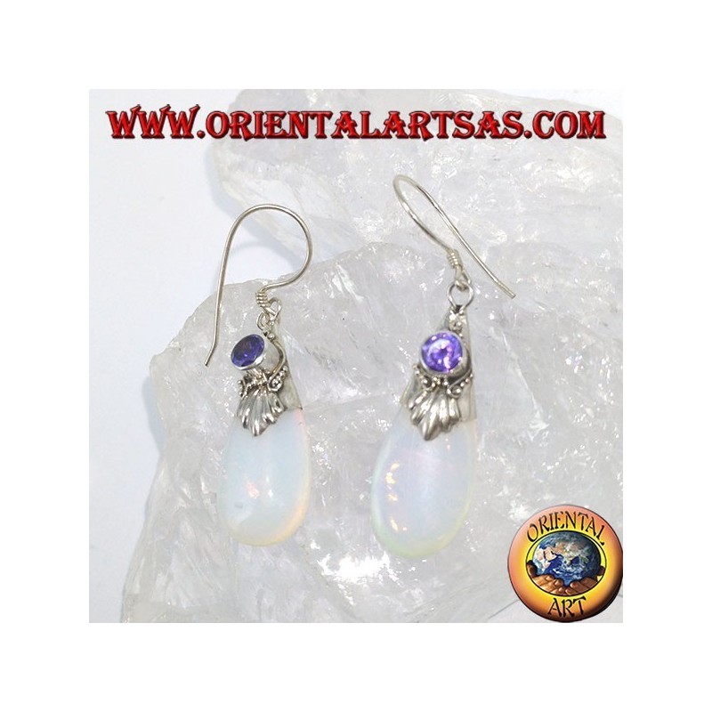 Silberohrringe mit Meeresopal und Amethyst