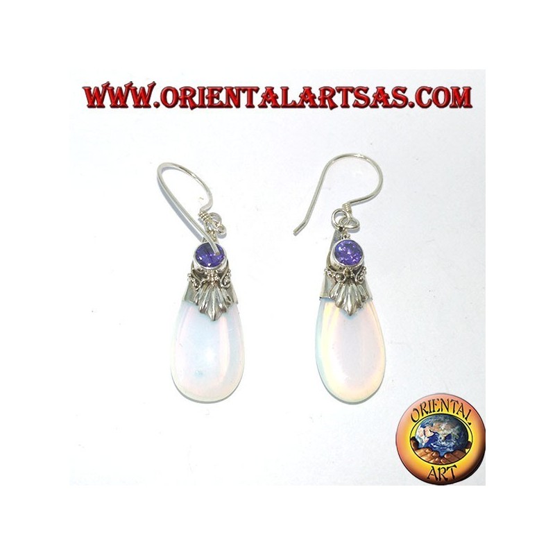 Boucles d'oreilles en argent avec opale de mer et améthyste