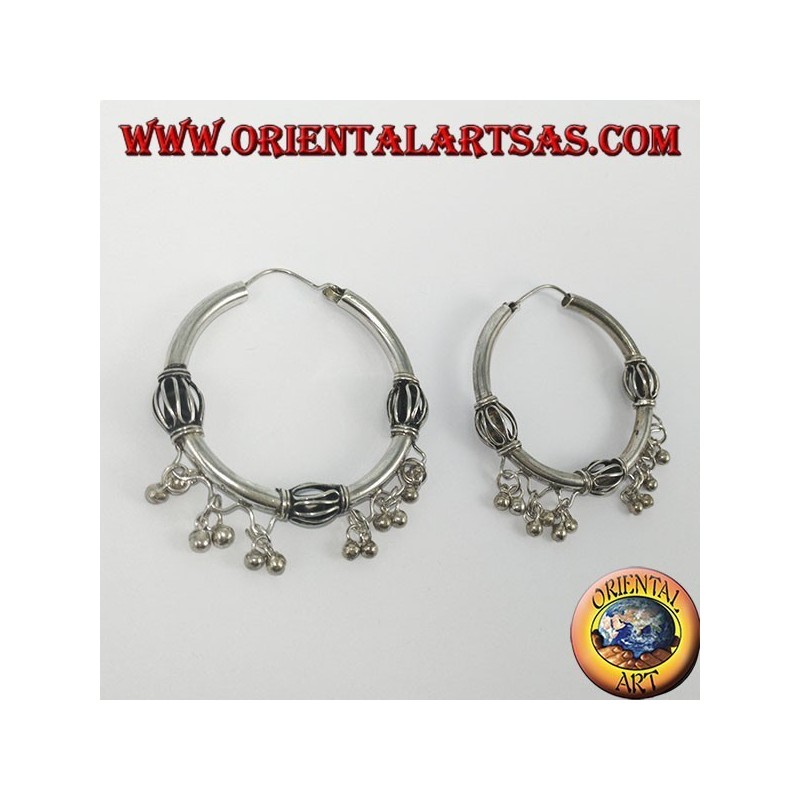 Silver ring earrings with pendants