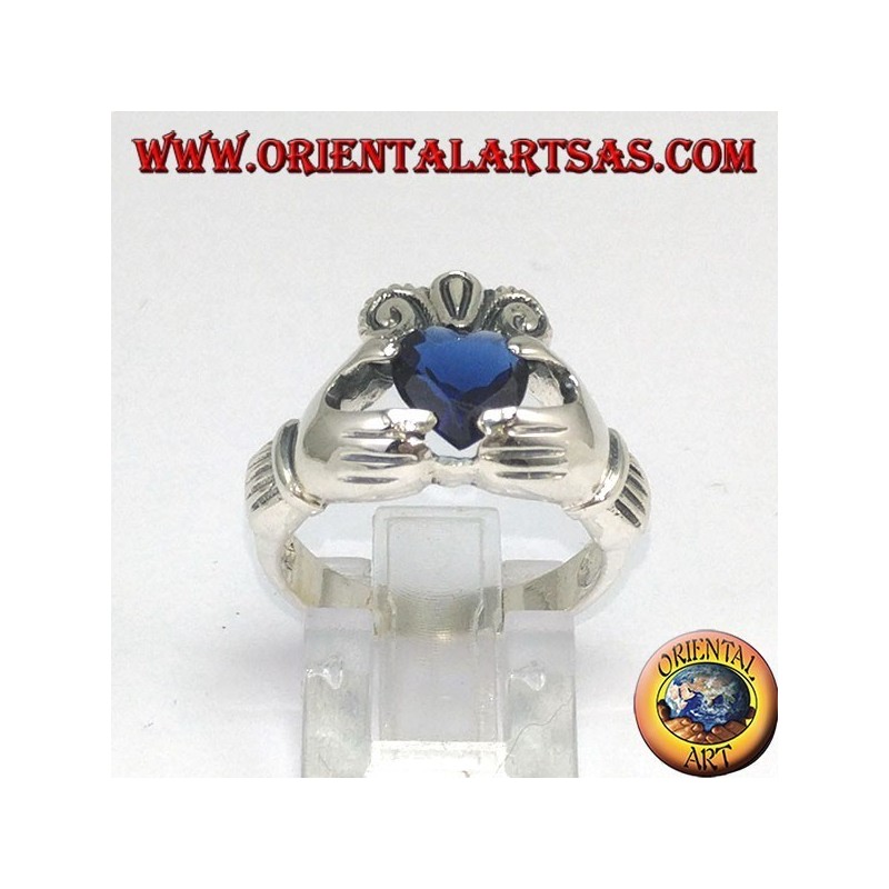 Bague Claddagh avec zircon (couleur saphir bleu)