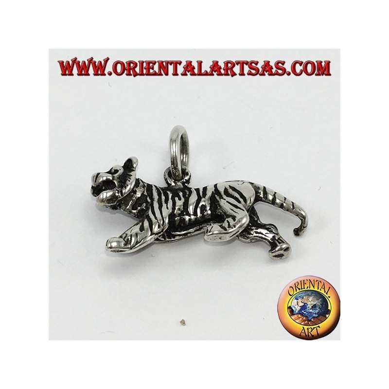 Pendant in silver, three-dimensional tiger