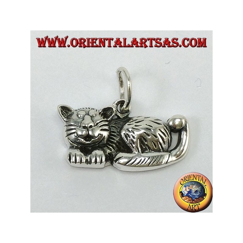 Silver pendant, relaxed cat