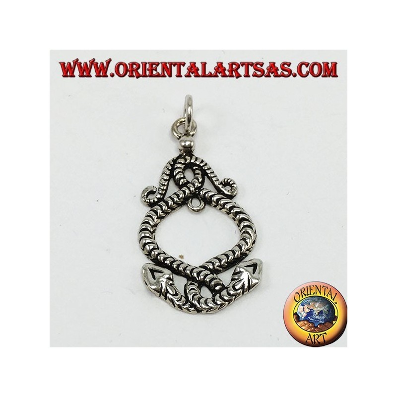 Silver pendant, two twisted snakes