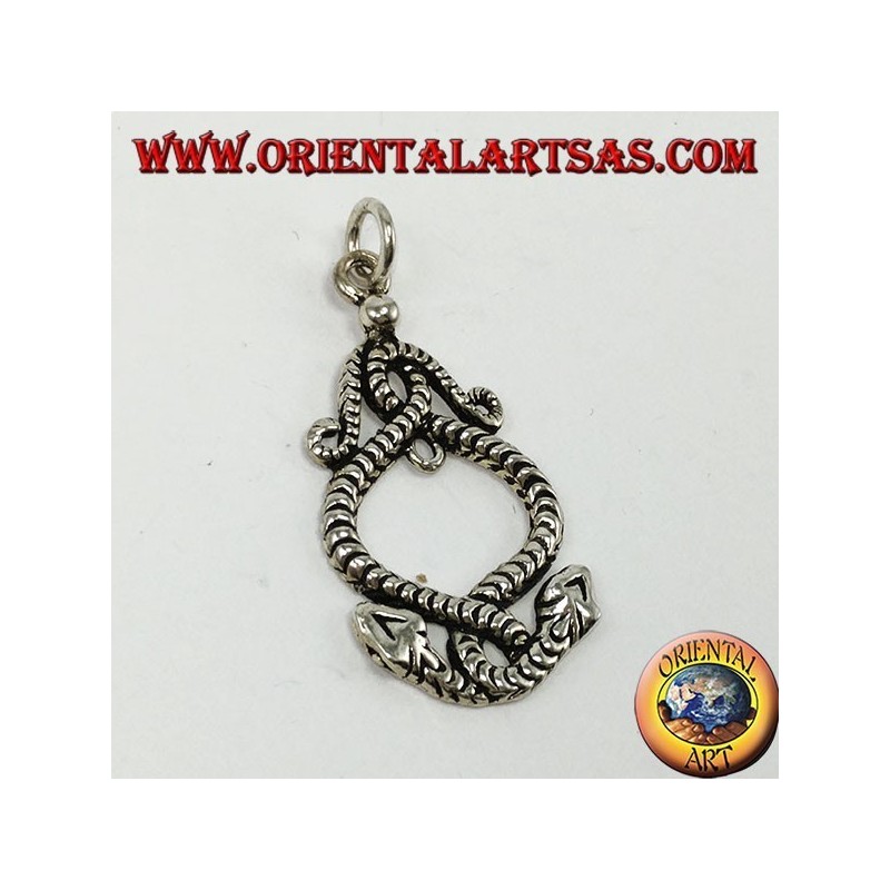 Pendentif en argent, deux serpents torsadés