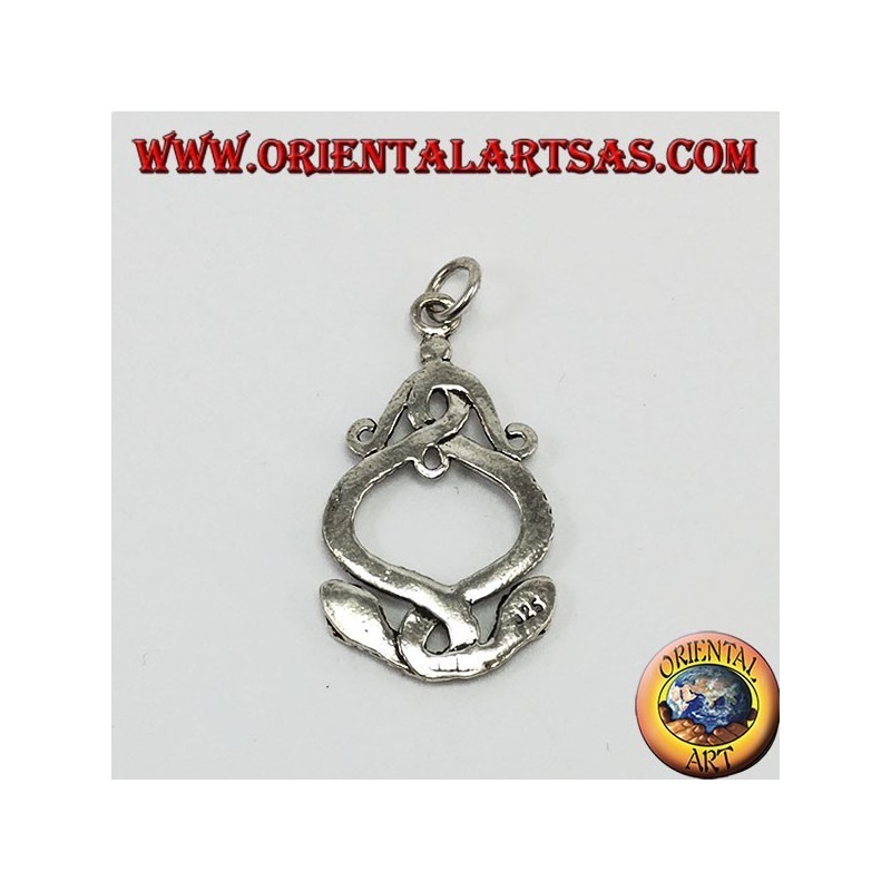 Silver pendant, two twisted snakes