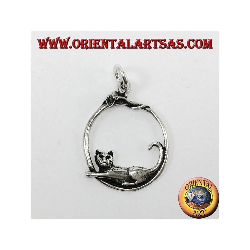Pendentif en argent, chat et souris sur la jante