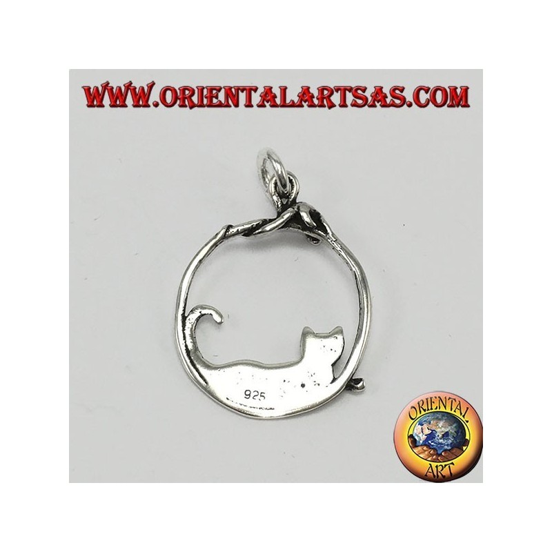 Pendentif en argent, chat et souris sur la jante