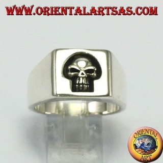 Anello in argento sigillo, teschio incavato