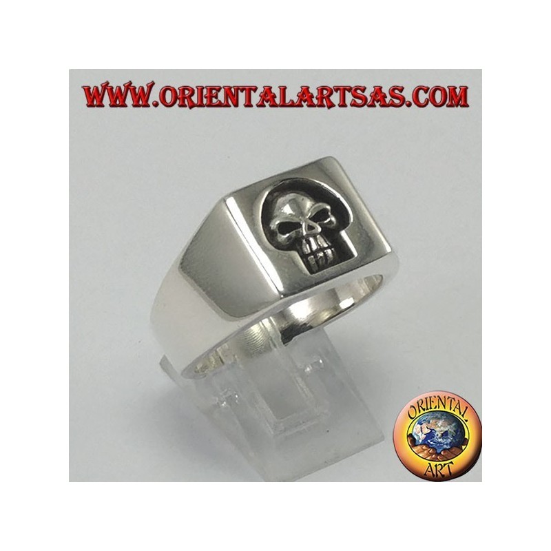 Anello in argento sigillo, teschio incavato