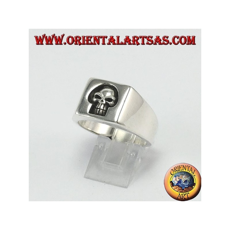 Anello in argento sigillo, teschio incavato