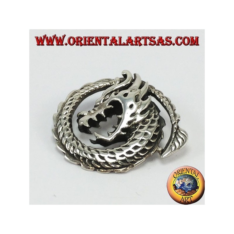 Colgante de dragón espiral de plata,