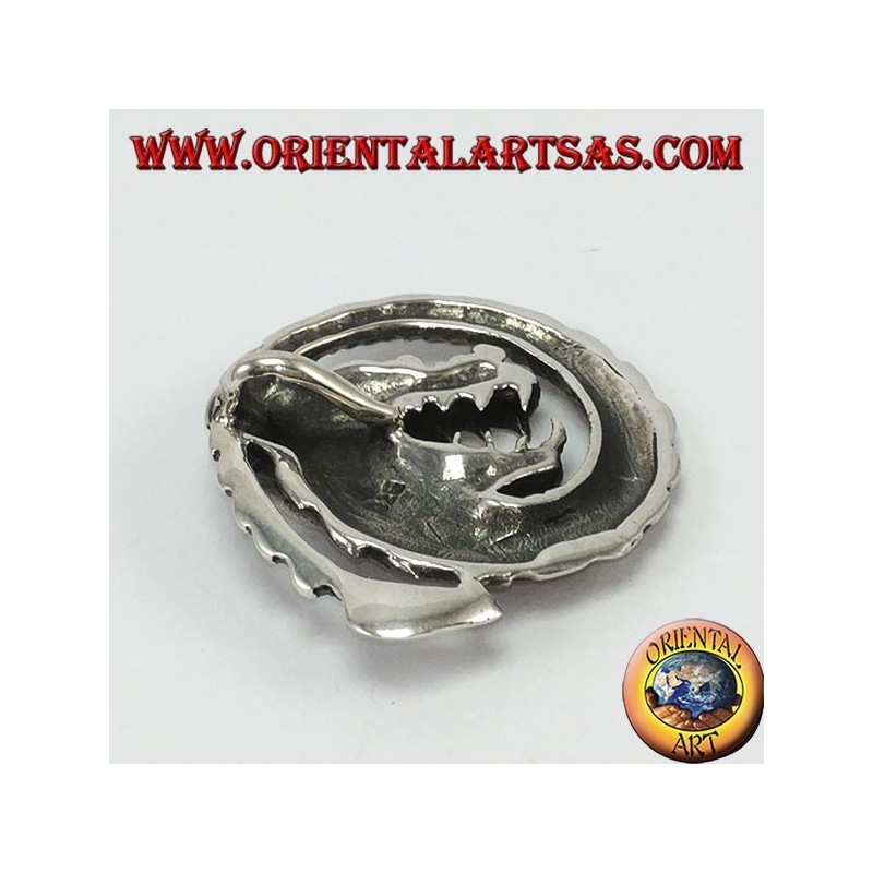 Pendentif dragon en spirale argenté,