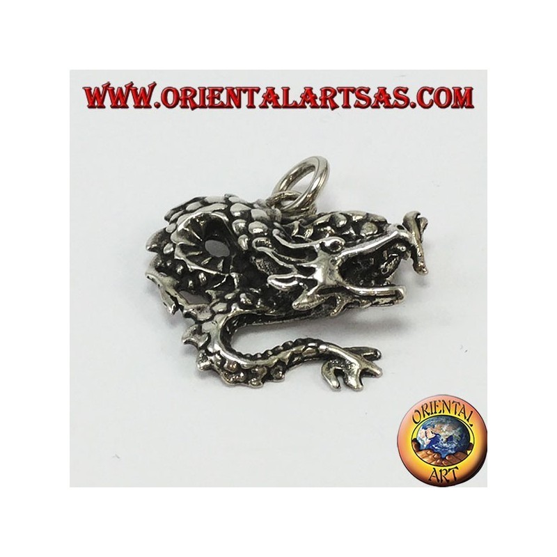 Silver pendant, twisted dragon
