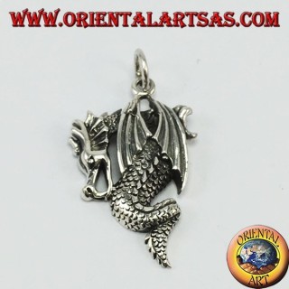 Pendentif en argent, dragon avec les ailes fermées