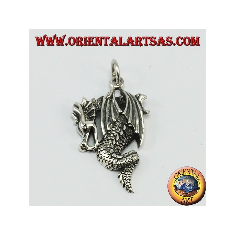 Pendentif en argent, dragon avec les ailes fermées