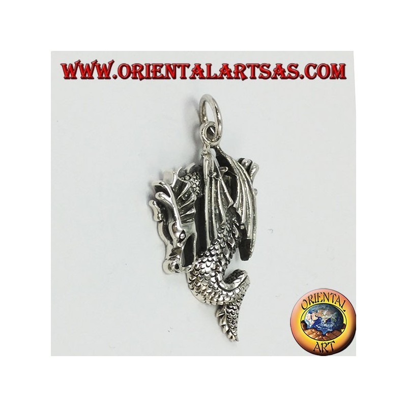 Silver pendant, dragon with wings closed