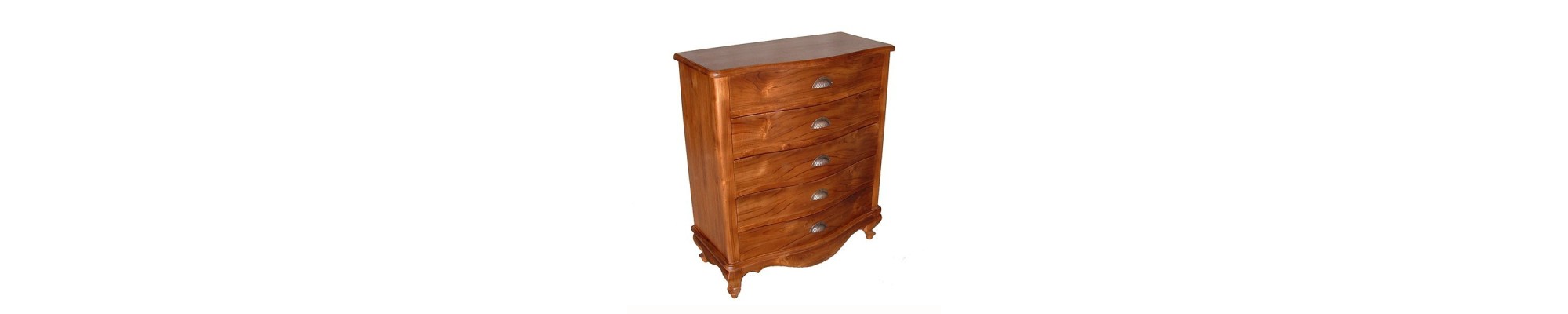 Chest of drawers and chest of drawers in solid teak wood in colonial ethnic style